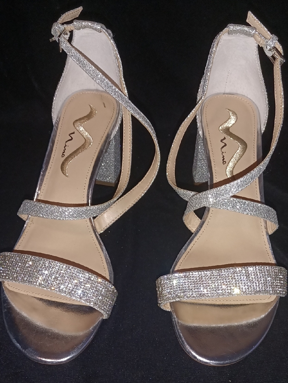 Nina Neville Rhinestone Slingback Block Heel Sandal Sz 9.5 M